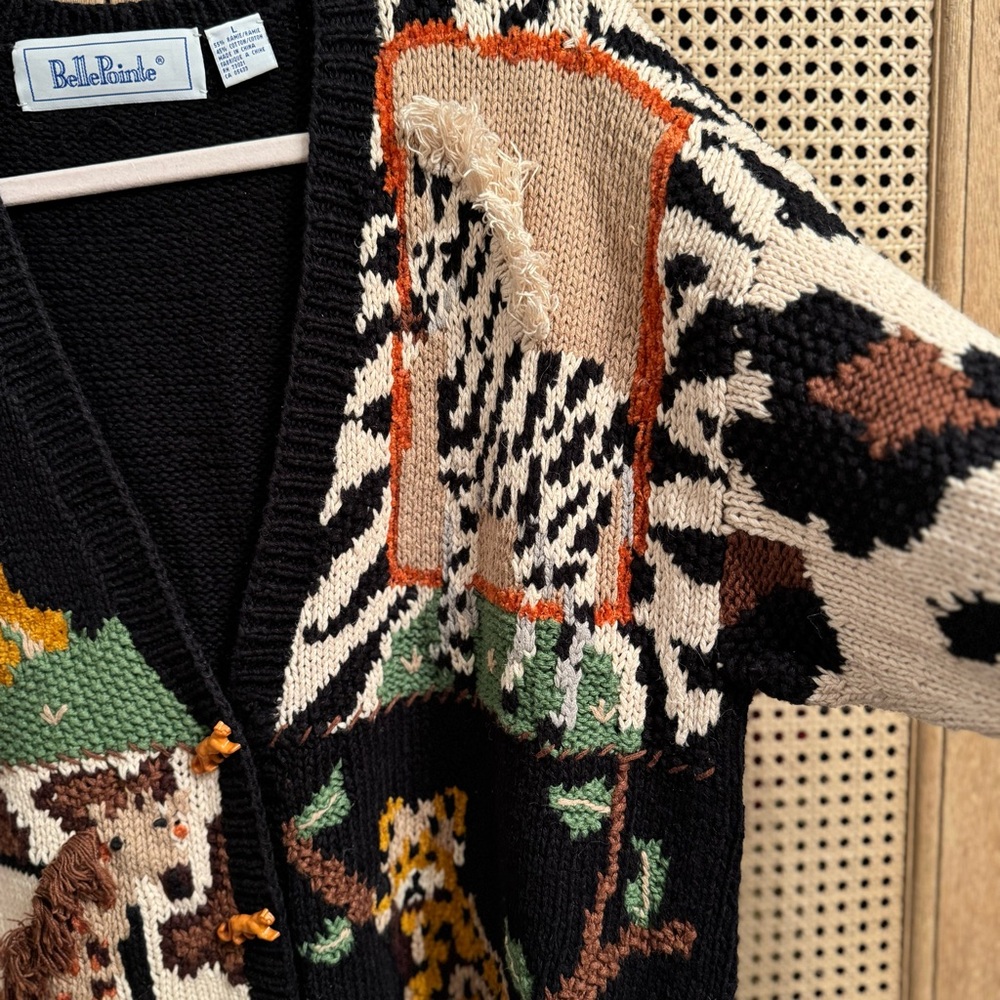 Vintage BELLE POINTE  LION King Animals Jungle Zoo  Sweater Cardigan  Size L - Picture 8 of 14
